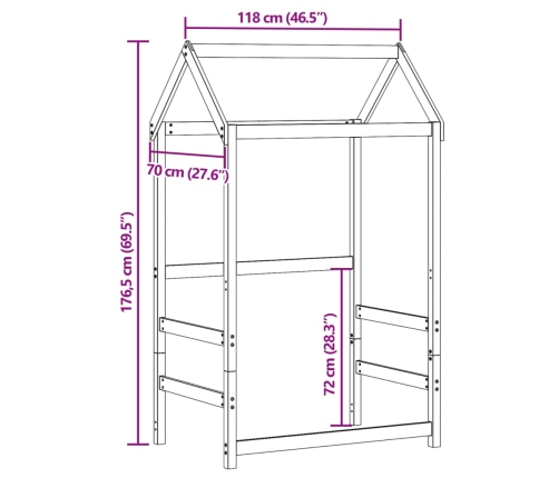 Techo de cama infantil madera maciza pino 118x70x176,5 cm