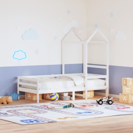 Techo de cama infantil madera maciza blanco 118x70x176,5 cm