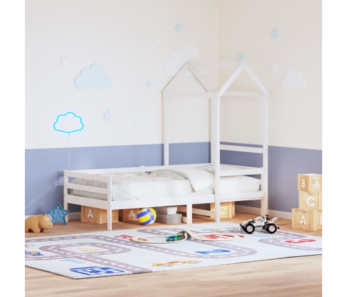 Techo de cama infantil madera maciza blanco 118x70x176,5 cm