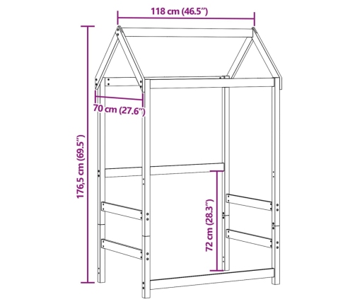 Techo de cama infantil madera maciza marrón 118x70x176,5 cm