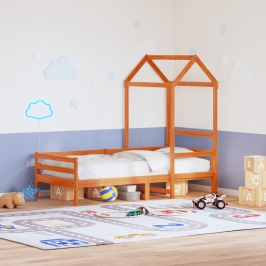 Techo de cama infantil madera maciza marrón 118x70x176,5 cm