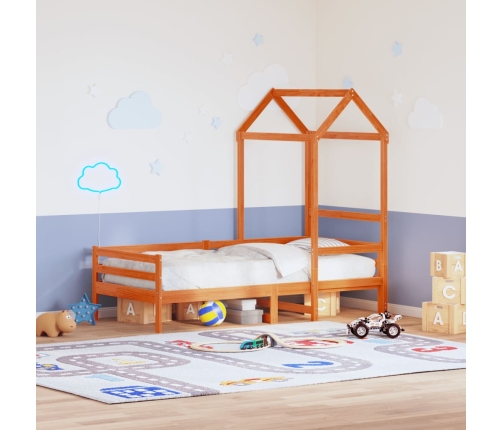 Techo de cama infantil madera maciza marrón 118x70x176,5 cm