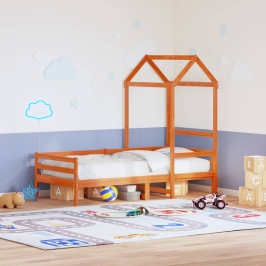 Techo de cama infantil madera maciza marrón 108x70x176,5 cm