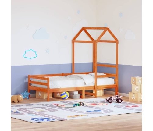 Techo de cama infantil madera maciza marrón 108x70x176,5 cm