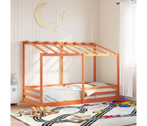 Cama infantil con techo madera maciza pino marrón 100x200 cm