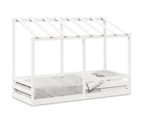 Cama infantil con techo madera maciza pino blanca 90x190 cm