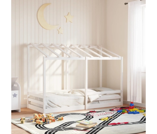 Cama infantil con techo madera maciza pino blanca 90x190 cm