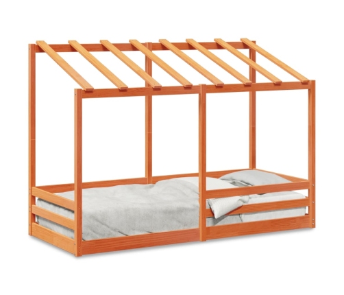 Cama infantil con techo madera maciza pino marrón 90x190 cm