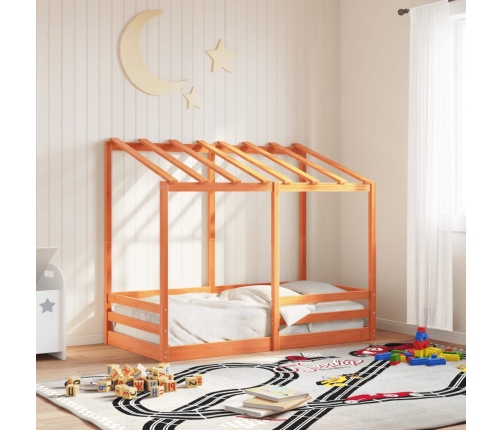 Cama infantil con techo madera maciza pino marrón 70x140 cm