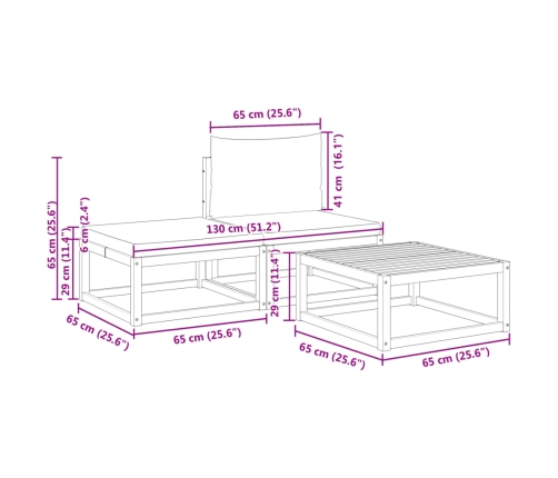 Set de sofás de jardín con cojines 3 pzas madera maciza acacia