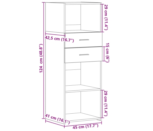 Aparador alto madera de ingeniería gris hormigón 45x42,5x124 cm