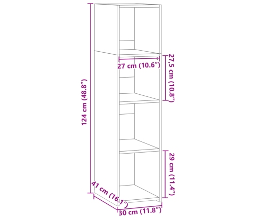 Aparador alto madera de ingeniería gris hormigón 30x41x124 cm