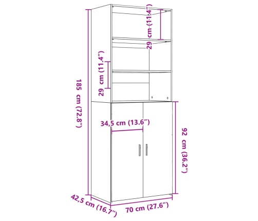 Aparador alto madera de ingeniería roble ahumado 70x42,5x185 cm