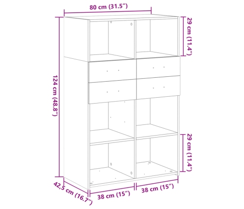 Aparador de madera de ingeniería blanco 80x42,5x124 cm