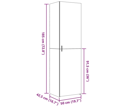 Aparador de madera de ingeniería marrón roble 50x42,5x185 cm