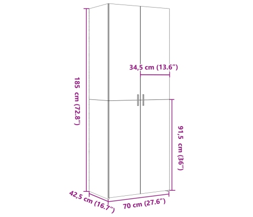 Aparador alto madera de ingeniería roble ahumado 70x42,5x185 cm