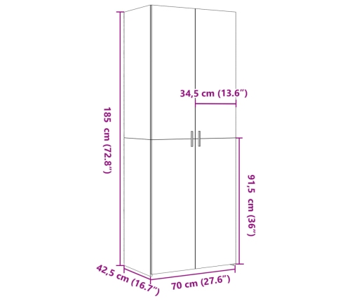 Aparador alto madera de ingeniería gris Sonoma 70x42,5x185 cm