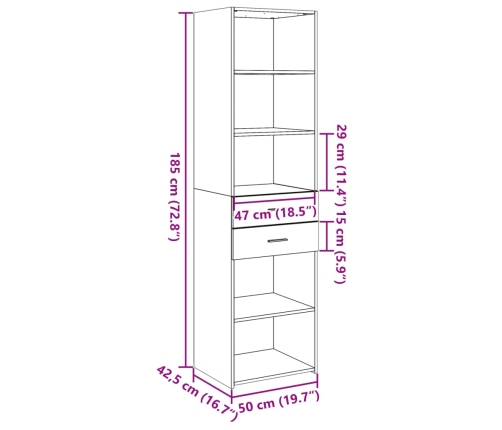 Aparador de madera de ingeniería marrón roble 50x42,5x185 cm