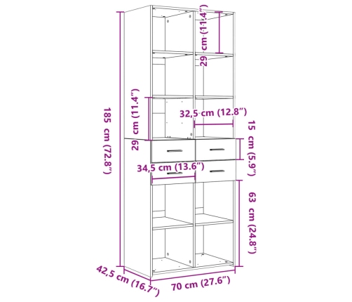 Aparador alto madera de ingeniería blanco 70x42,5x185 cm