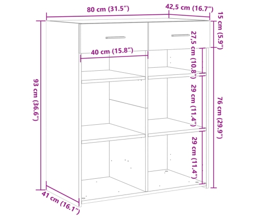 Aparador de madera de ingeniería negro 80x42,5x93 cm