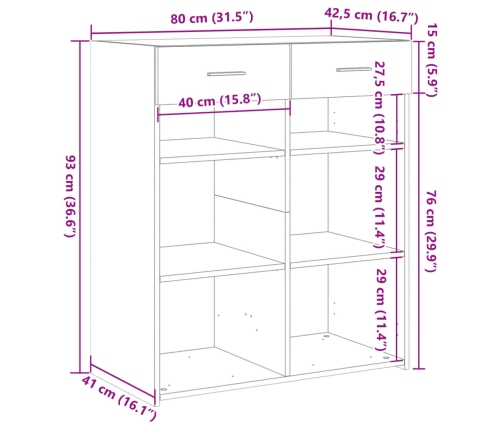 Aparador madera de ingeniería gris Sonoma 80x42,5x93 cm