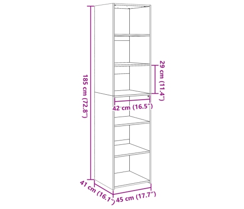 Aparador alto madera de ingeniería negro 45x41x185 cm