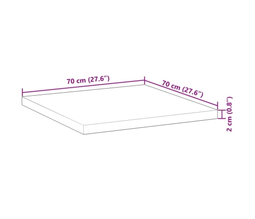 Tablero de mesa cuadrado madera maciza de acacia 70x70x2 cm