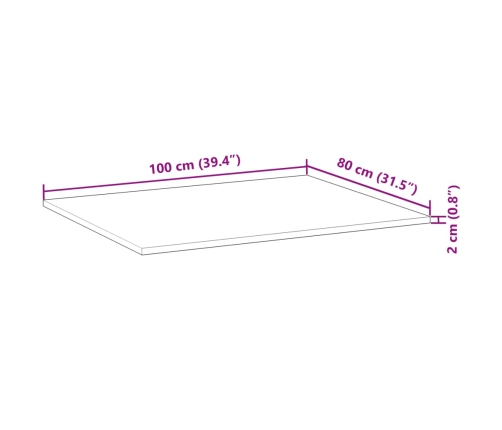 Tablero de mesa rectangular madera maciza de acacia 100x80x2 cm