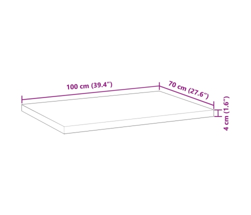 Tablero de mesa rectangular madera maciza acacia 100x70x4 cm