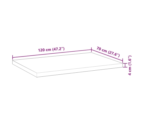 Tablero de mesa rectangular madera maciza acacia 120x70x4 cm