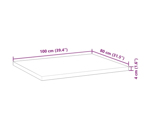 Tablero de mesa rectangular madera maciza acacia 100x80x4 cm