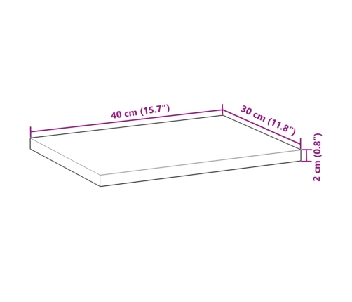 Tablero de mesa rectangular madera maciza acacia 40x30x2 cm