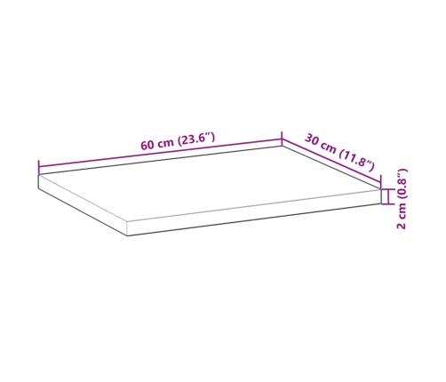 Tablero de mesa rectangular madera maciza acacia 60x30x2 cm