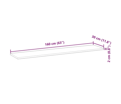 Tablero de mesa rectangular madera maciza acacia 160x30x2 cm