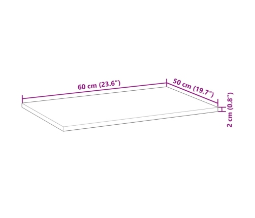 Tablero de mesa rectangular madera maciza acacia 60x50x2 cm