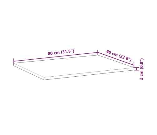 Tablero de mesa rectangular madera maciza acacia 80x60x2 cm