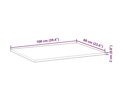 Tablero de mesa rectangular madera maciza acacia 100x60x2 cm