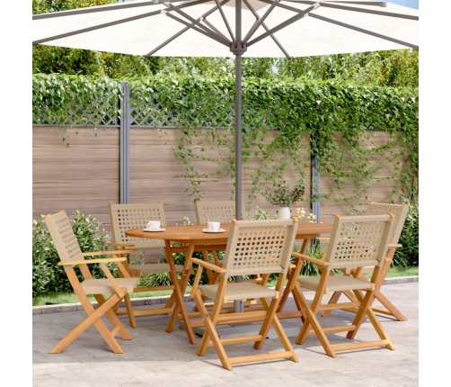 Set de comedor de jardín 7 pzas ratán PE madera maciza beige