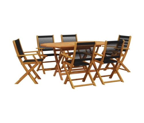 Set de comedor jardín 7 pzas polipropileno madera maciza negro