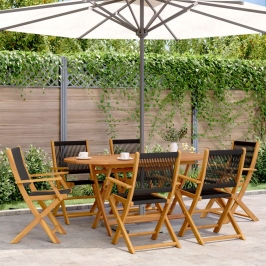 Set de comedor jardín 7 pzas polipropileno madera maciza negro