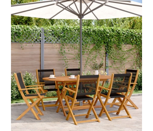 Set de comedor jardín 7 pzas polipropileno madera maciza negro