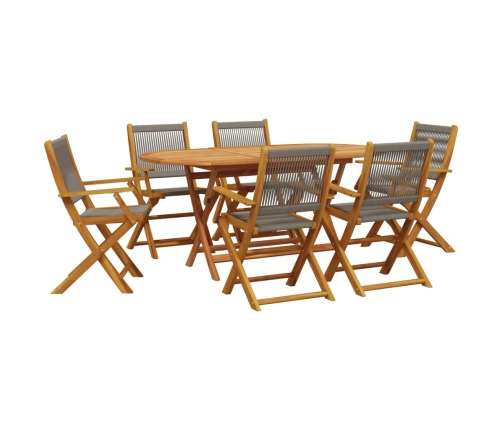 Set de comedor jardín 7 pzas polipropileno madera maciza gris