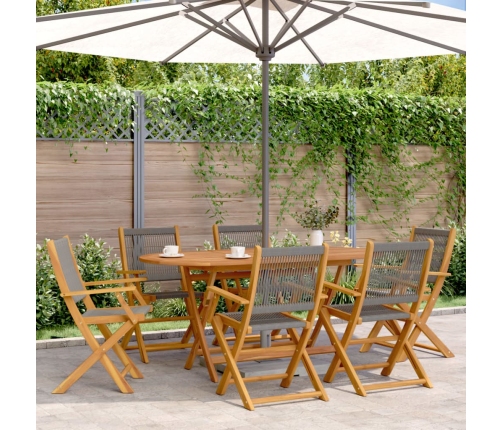 Set de comedor jardín 7 pzas polipropileno madera maciza gris