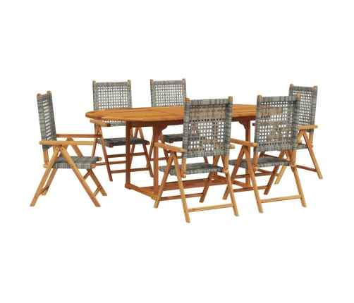 Set de comedor de jardín 7 pzas ratán PE madera acacia gris