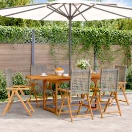 Set de comedor de jardín 7 pzas ratán PE madera acacia gris