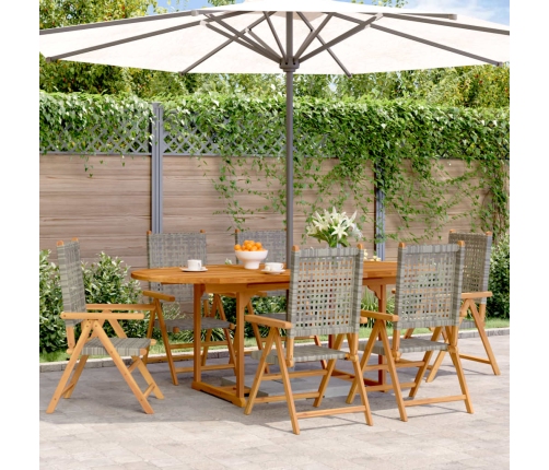 Set de comedor de jardín 7 pzas ratán PE madera acacia gris