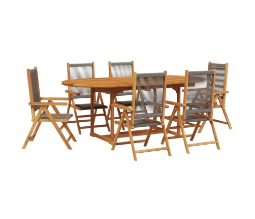 Set de comedor jardín 7 pzas polipropileno madera maciza gris