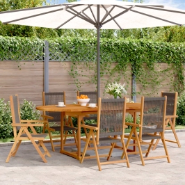 Set de comedor jardín 7 pzas polipropileno madera maciza gris