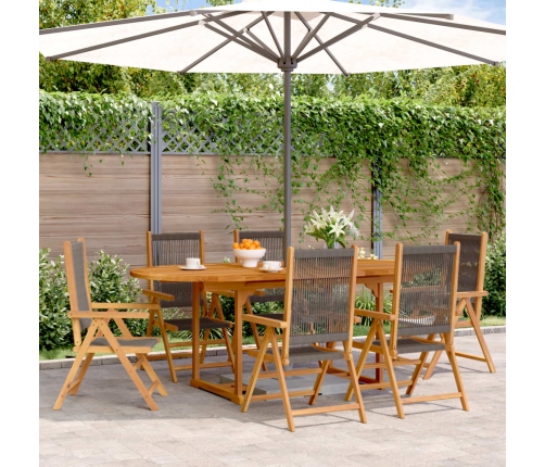 Set de comedor jardín 7 pzas polipropileno madera maciza gris