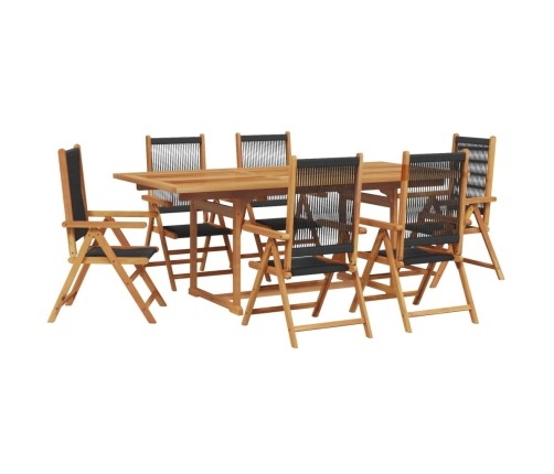 Set de comedor jardín 7 pzas polipropileno madera maciza negro
